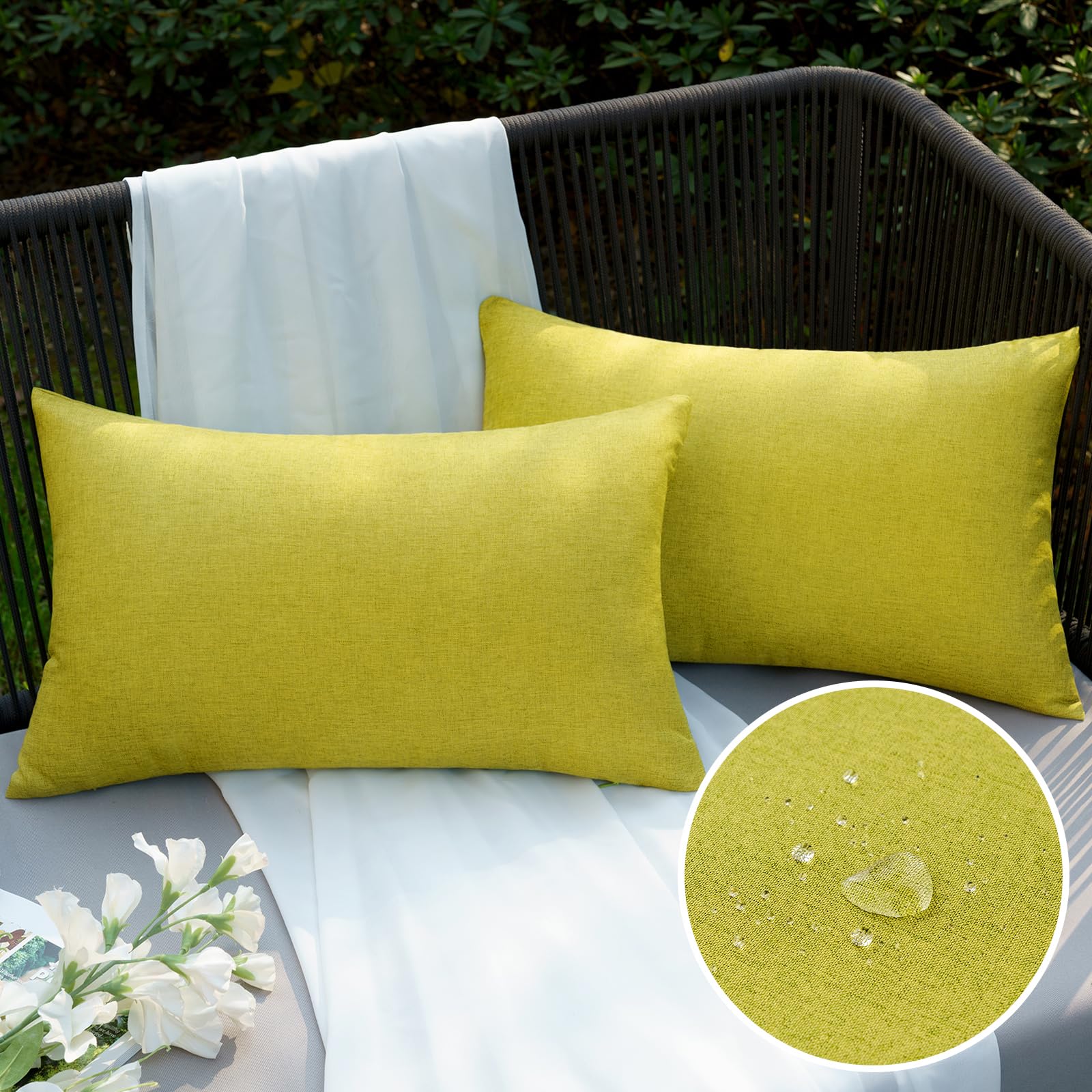 Emema Outdoor Waterproof Grass Green Pillow Covers 12X20 Inch Rustic Decorative Throw Pillow Covers Cushion Case Rectangle For P