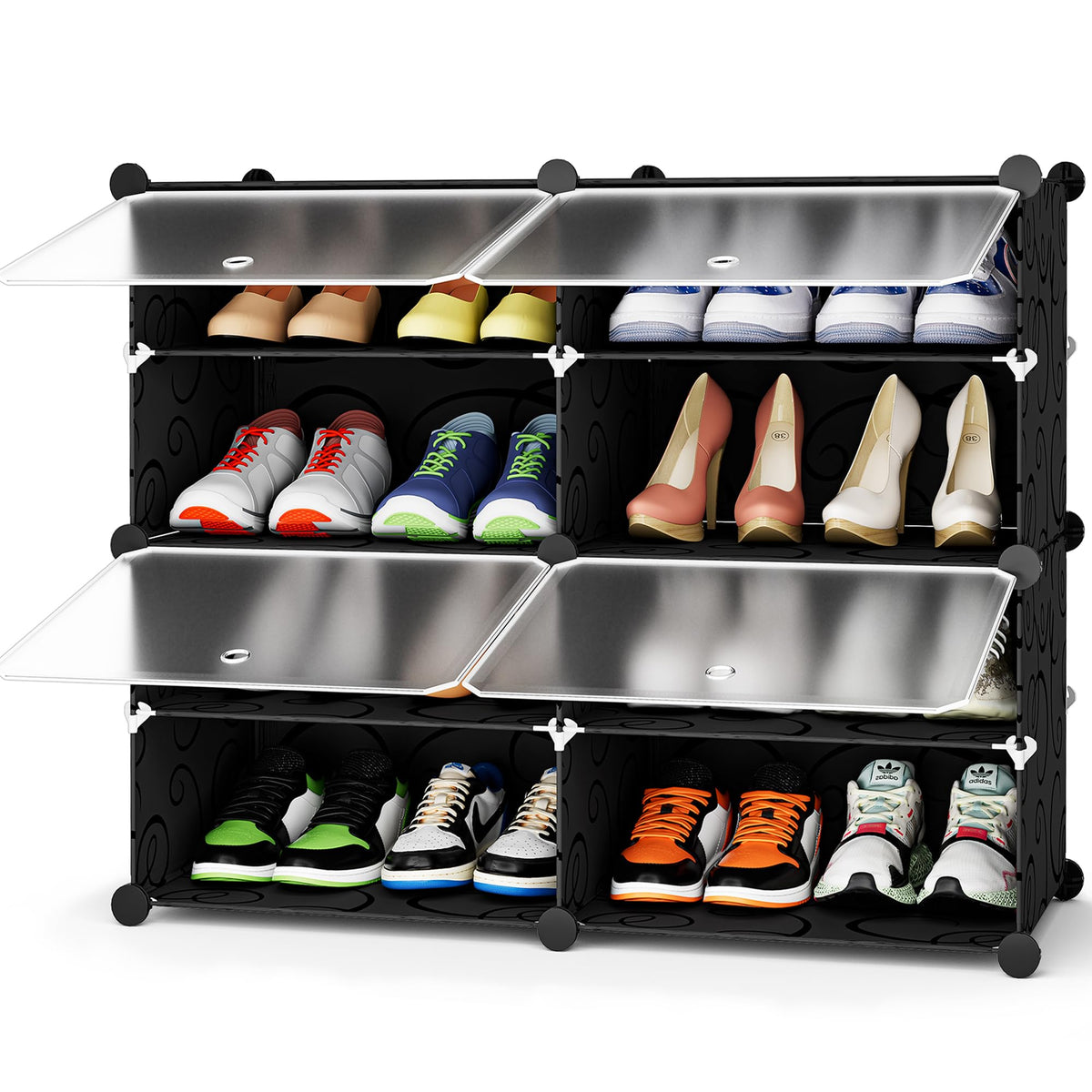 Homidec Shoe Rack, 4 Tier Shoe Storage Cabinet 16 Pair Plastic Shoe Shelves Organizer For Closet Hallway Bedroom Entryway Black