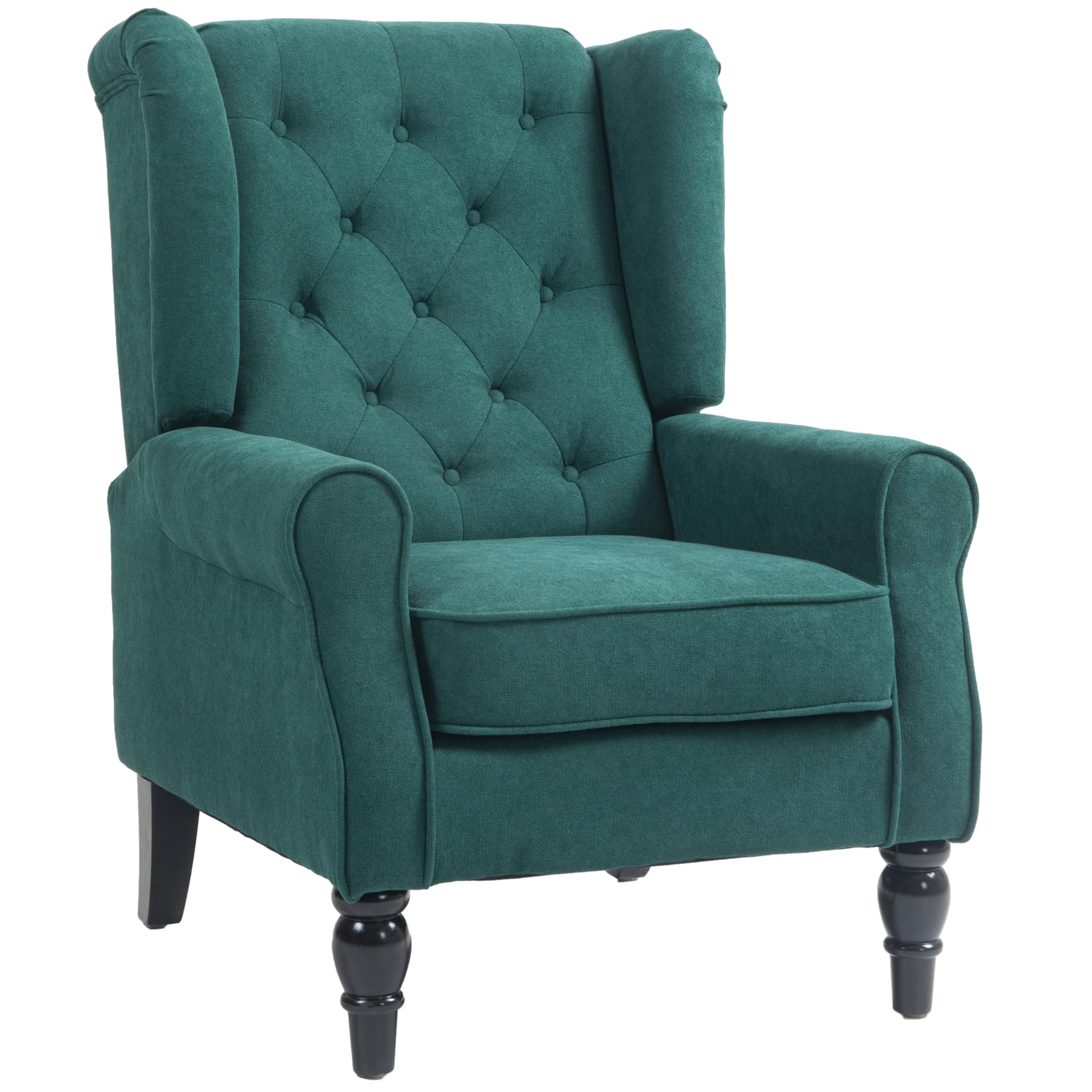 HOMCOM Mid-Century Modern Accent Chair, High Wingback Chair, Button-Tufted Upholstered Fabric Armchair with Retro Wood Legs for 