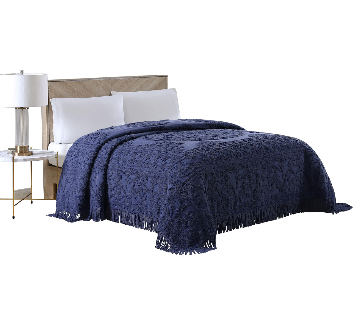 Beatrice Home Fashions Medallion Chenille Bedspread, Full, Navy