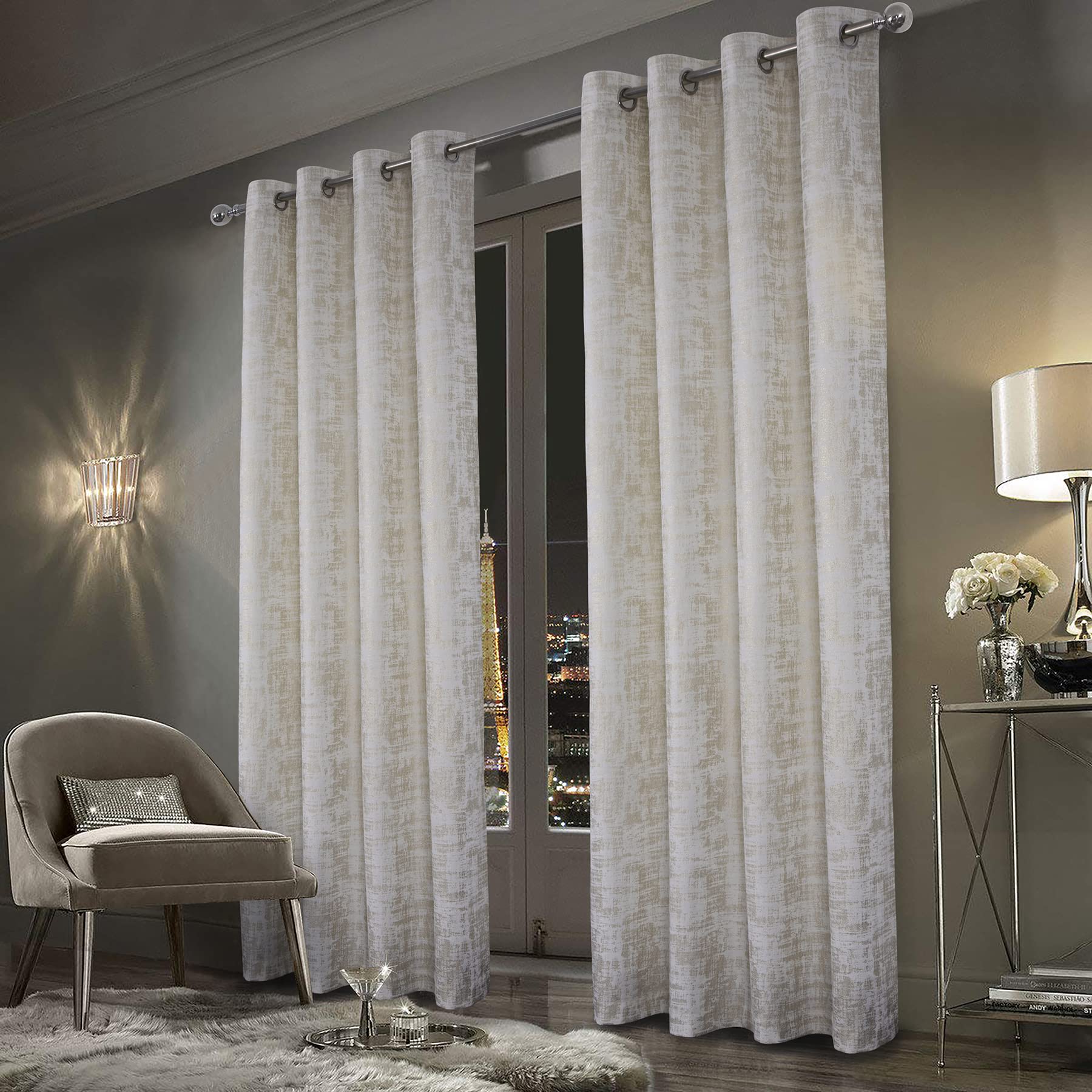 Always4U 100% Blackout Soft Velvet Curtains For Bedroom Living Room Thermal Energy Saving 63 Inches Long Luxury Gold Foil Print