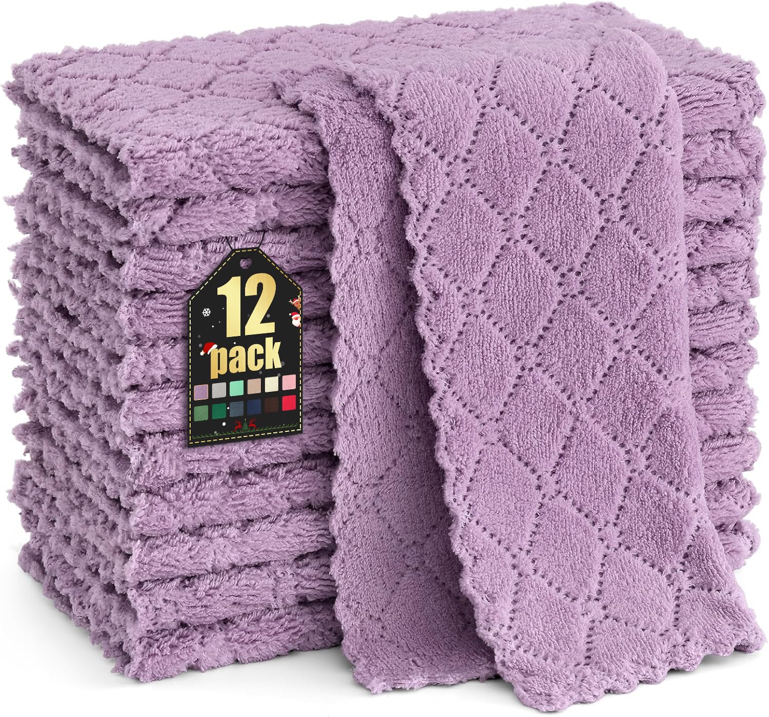 Homaxy 12 Pack Kitchen Dish Cloths (10 x 10 Inches, Purple), Super Soft and Absorbent Coral Velvet Dish Towels, Nonstick Oil Fas
