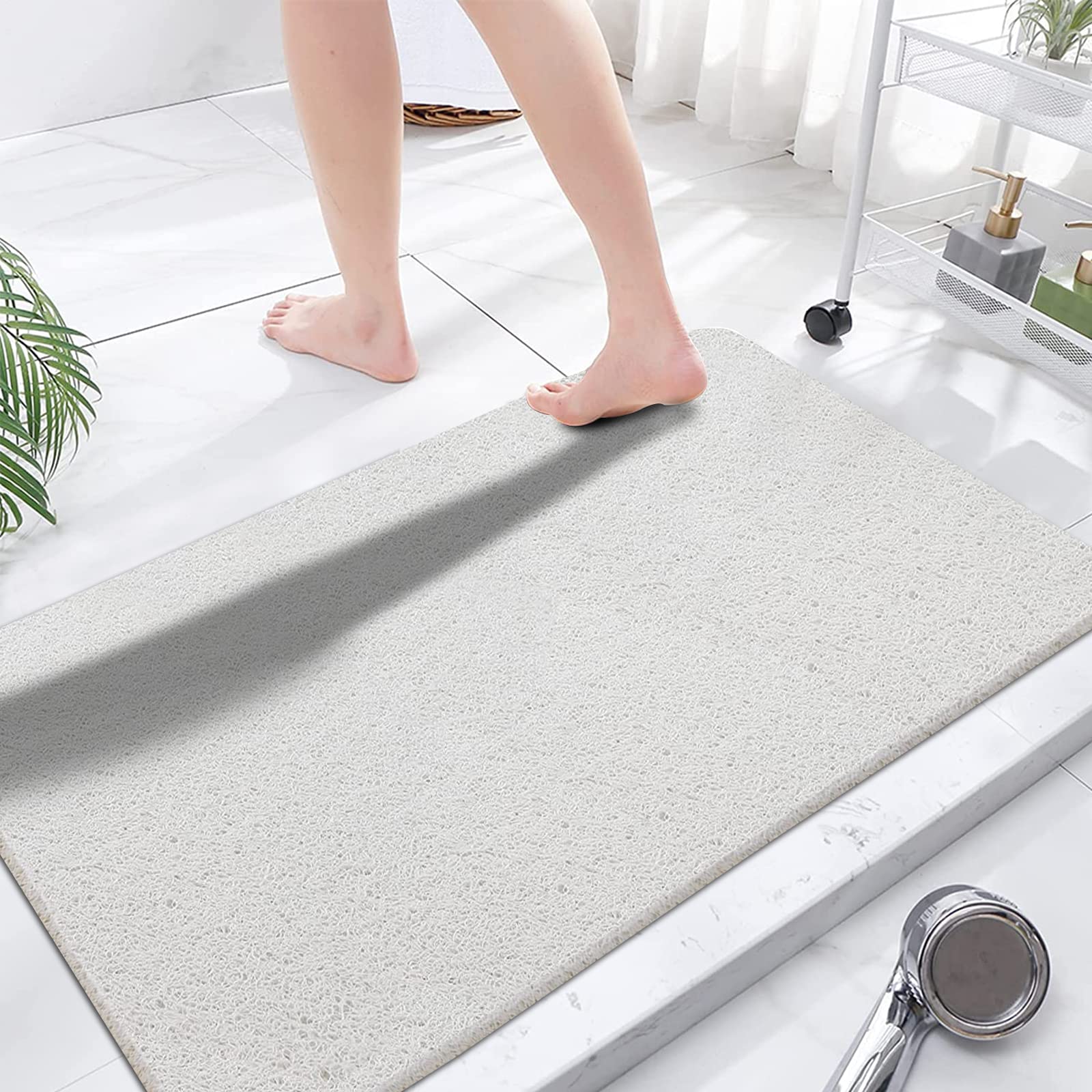 Extra Large Shower Mats Non Slip, 23.6  47.2 Inch, Bath Mat for Shower, Loofah Mats for Shower and Bathroom, Quick Drying, White