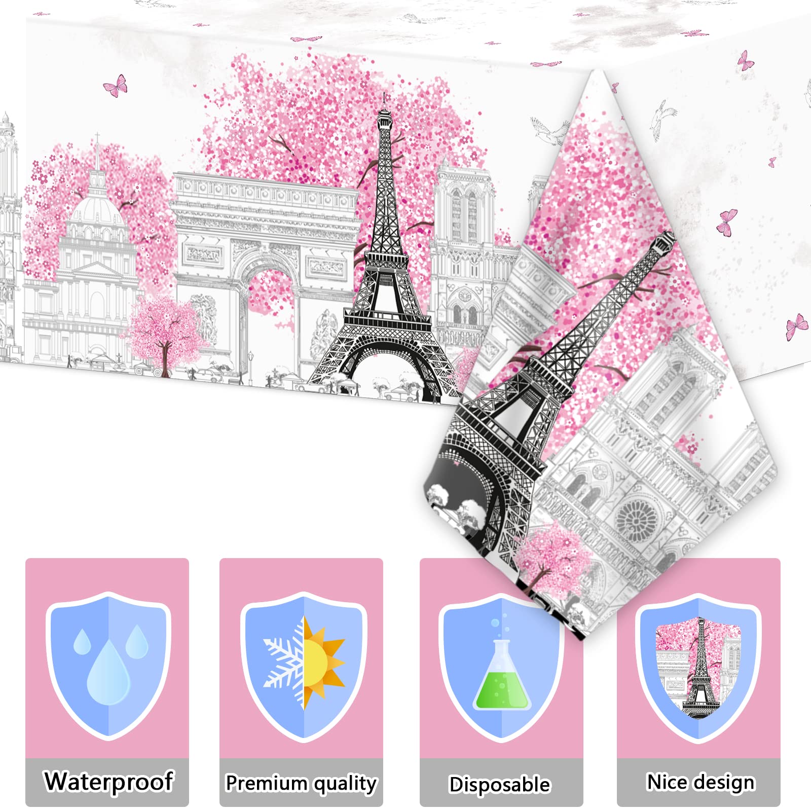 98 Pcs Paris Eiffel Tower Tableware Set Paris Eiffel Tower Party Plates Napkins Paris Table Cover Eiffel Tower Dinnerware For Ki