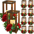 Hushee 30 Pcs Integrated Wedding Lantern Centerpiece Rustic Wooden Candle Holder with Candles and Candle Rings Farmhouse Candle 