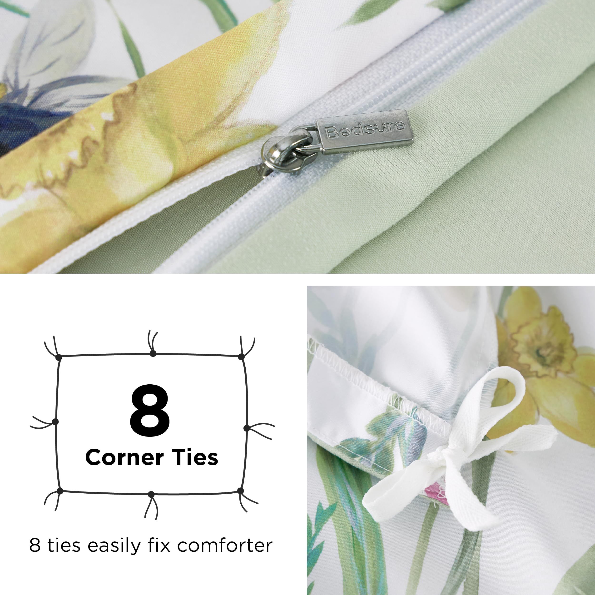 Bedsure Duvet Cover King Size - Reversible Floral Pattern Duvet Cover Set With Zipper Closure, Green Bedding Comforter Cover, 3 Pieces, 1 Duvet Cover 104'X90' And 2 Pillow Shams 20'X36'