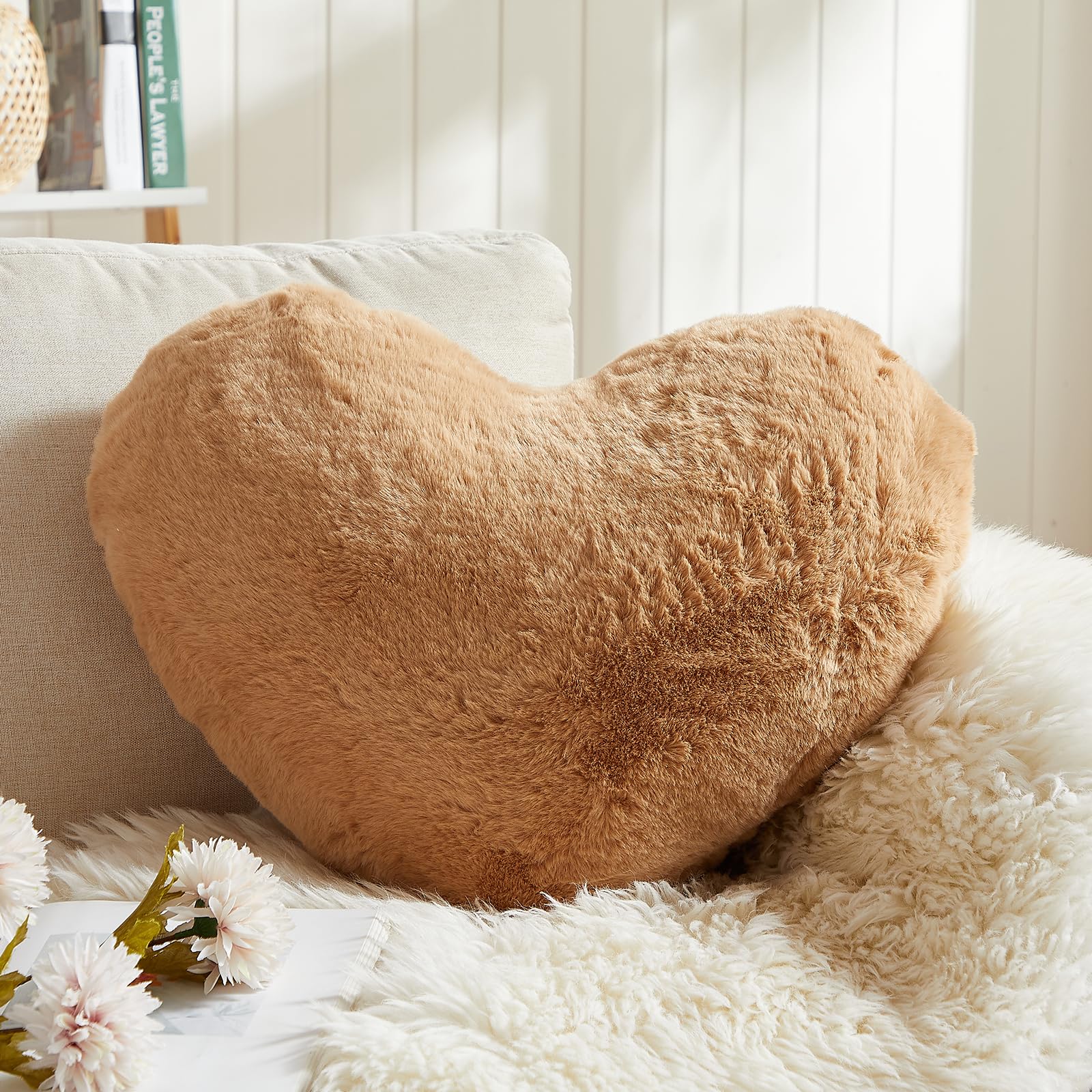 EastTree Heart Pillows, Khaki Heart Shaped Pillows, Ultra Soft Extra-Large Fluffy Pillows, Love Throw Pillows Gifts, Women Girls