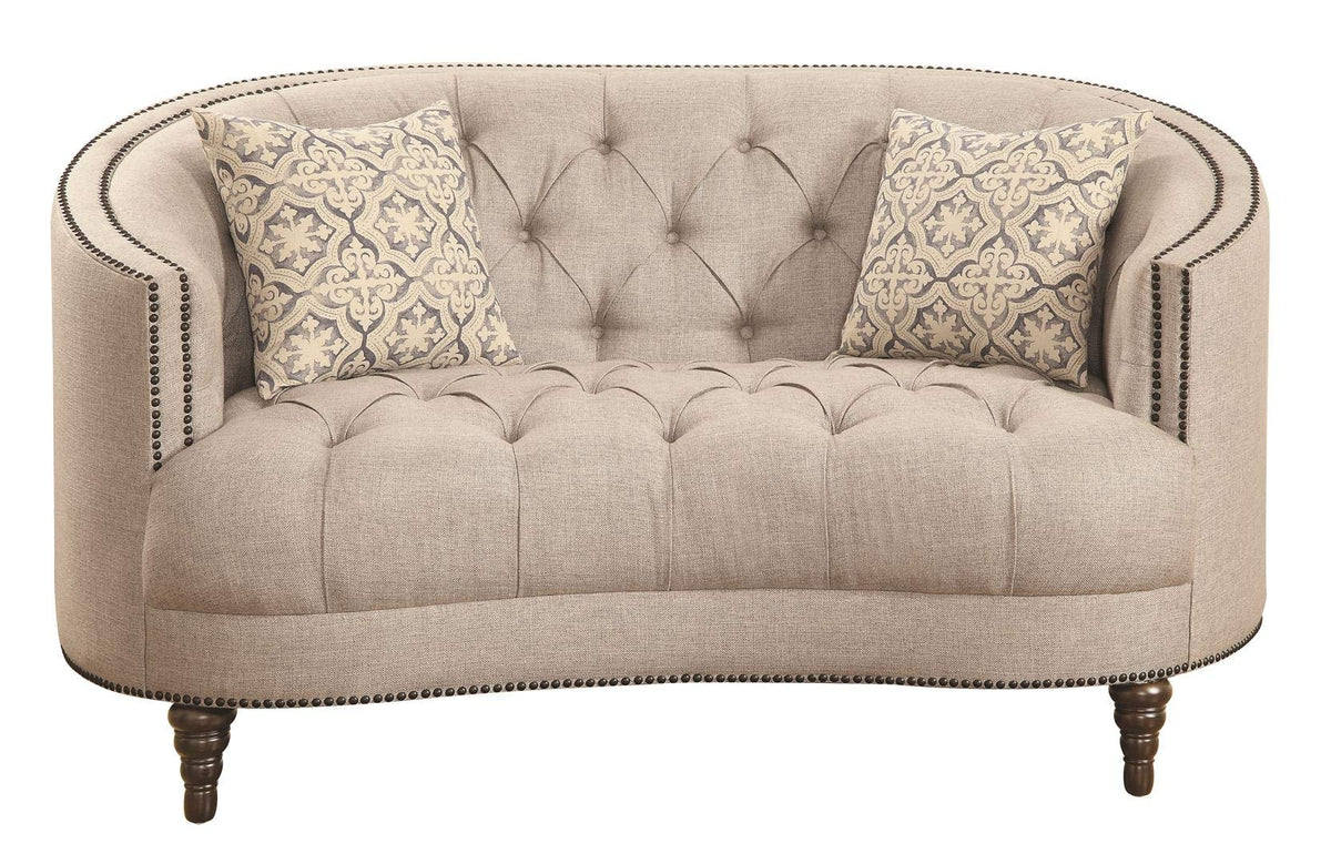 Coaster Furniture Avonlea Loveseat with Button Tufting and Nailhead Trim Beige Stone Grey 505642