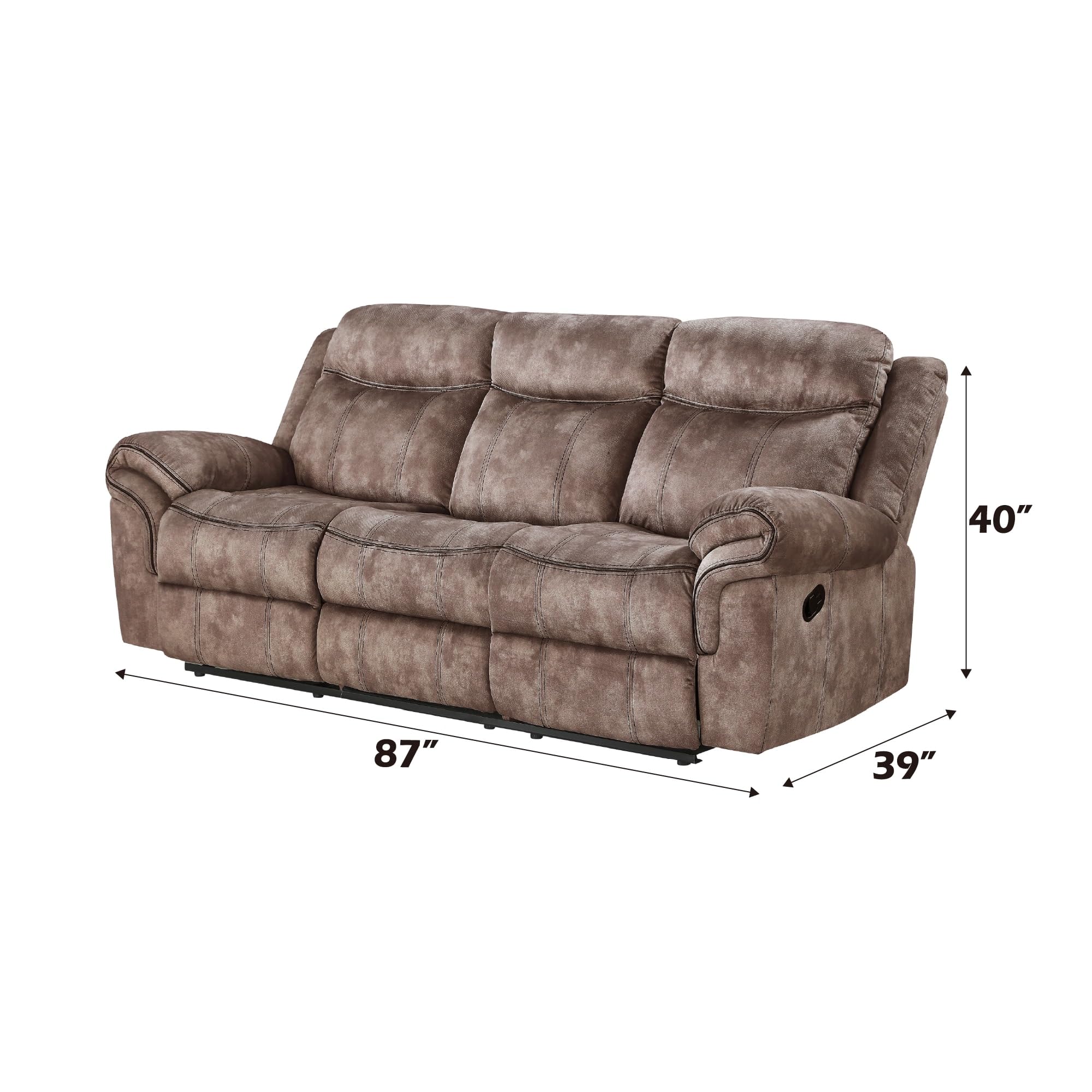 Acme Zubaida Velvet Motion Reclining Sofa with USB Dock in 2-Tone Chocolate