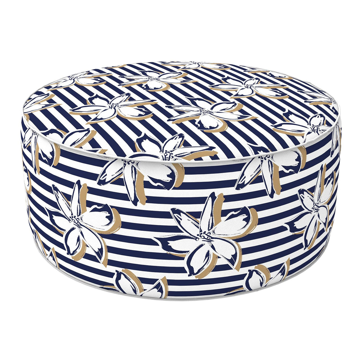 Lvtxiii Indoor/Outdoor Inflatable Ottoman, D31 X H14 Inch Large Round Ottoman, All Weather Foot Rest Stool, Portable Footrest For Patio, Garden, Camping And Home - Clemens Cabana Navy