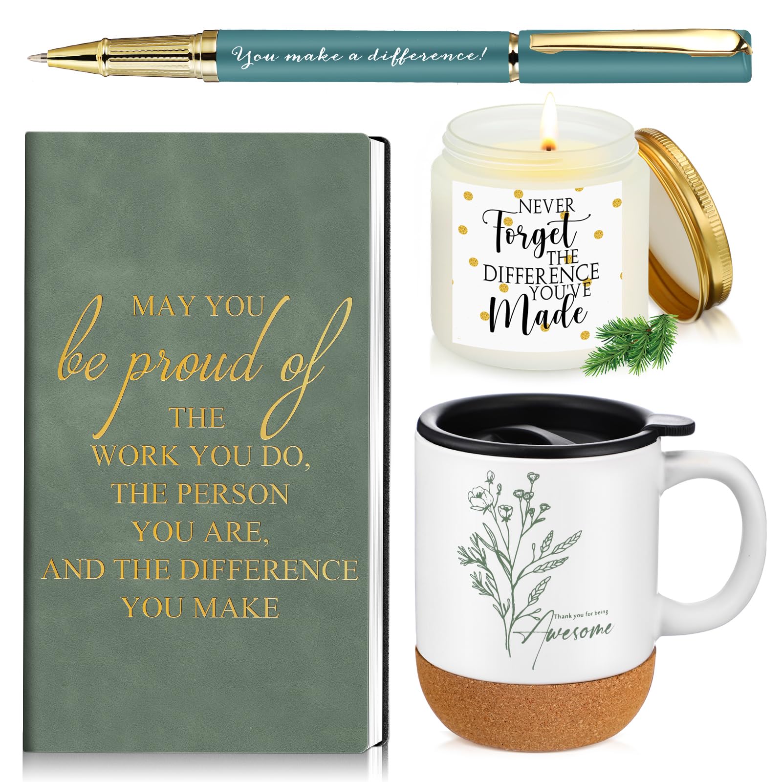 Sayglossy 4 Pcs Christmas Thank You Gift Set for Men Women Employee Coworker Inspirational Appreciation Notebook Pen Scented Can