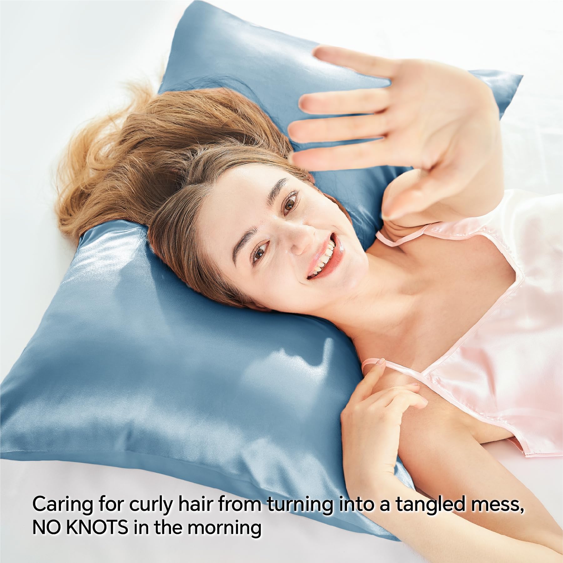 Bedelite Satin Pillowcase With Zipper, Airy Blue Pillow Cases Queen Size Set Of 2, Super Soft And Cooling Similar To Silk Pillow