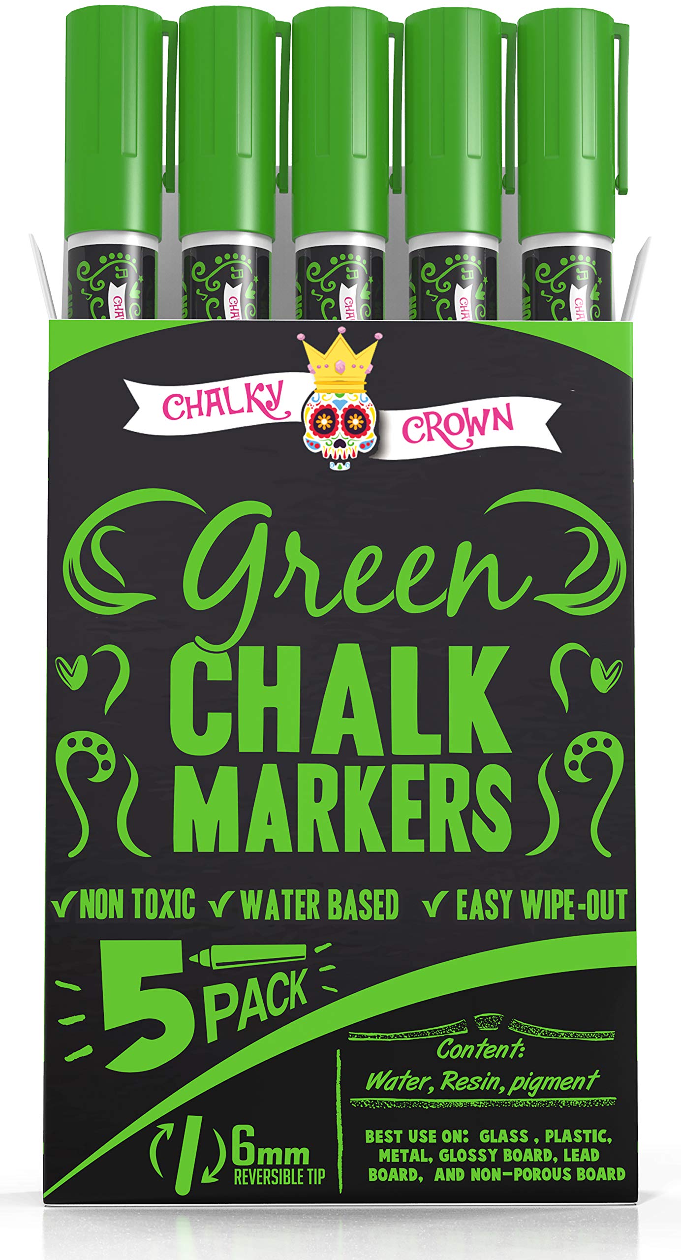 Chalky Crown Liquid Chalk Marker Pen - Dry Erase Marker - Chalk Markers For Chalkboard Signs, Windows, Blackboard, Glass - 6Mm R