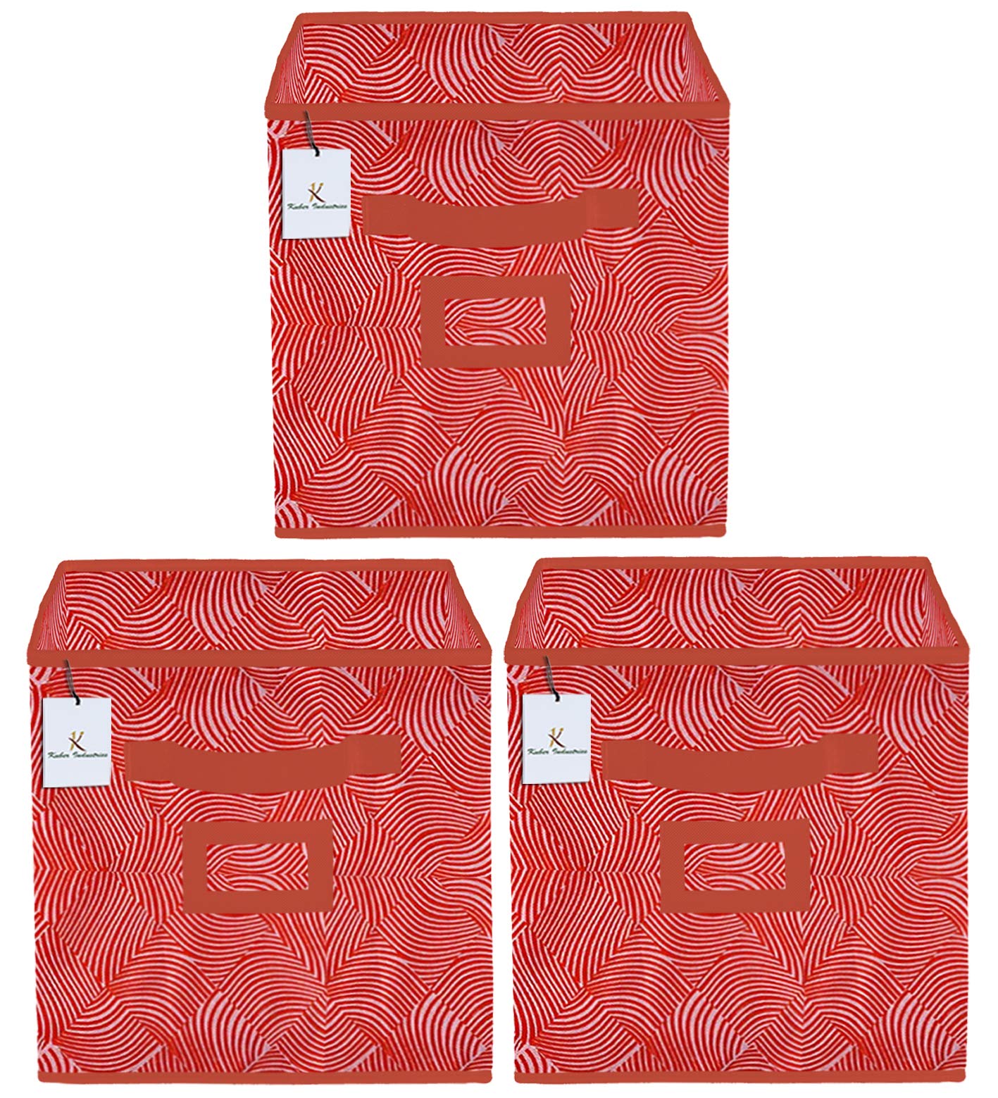Kuber Industries Laheriya Design Non Woven 3 Pieces Large Foldable Storage Organiser Cubes/Boxes (Orange)  Ctgtc36103