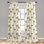 Ambesonne Hawaii Window Curtains Pack Of 2, Repetitive Jungle Trees Pattern Hand Drawn Pastel Tropical Palms, Lightweight Set Wi