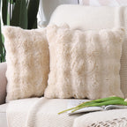Madizz Pack Of 2 Thick Plush Wool Throw Pillow Covers 16X16 Inch Beige Soft Decorative Cushion Cover For Sofa Bedroom Pillow She