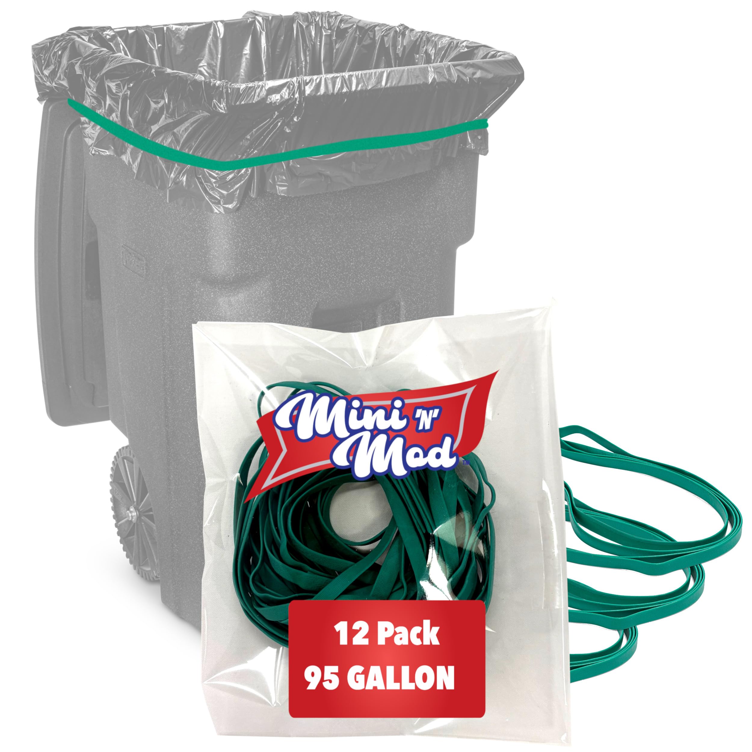 Rubber Bands For 95 Gallon Trash Cans - 12 Pack | Secure 95 Gallon Trash Bags | Heavy Duty, Durable, Stretchable, & Reusable For
