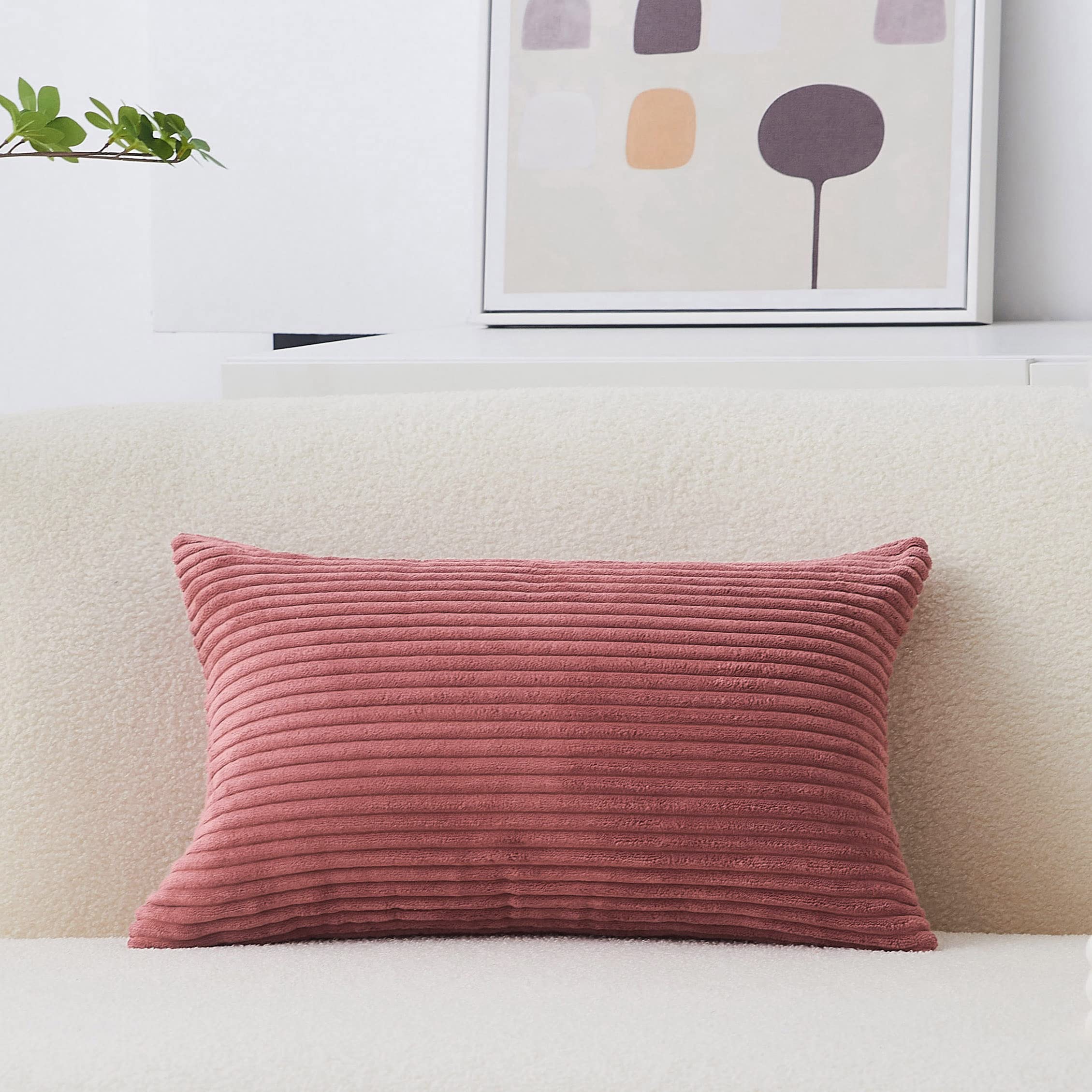 Home Brilliant Lumbar Pillow Decorative Pillow Cover Striped Corduroy Solid Cushion Cover Oblong Pillowcase For Girl Gifts, 12 X