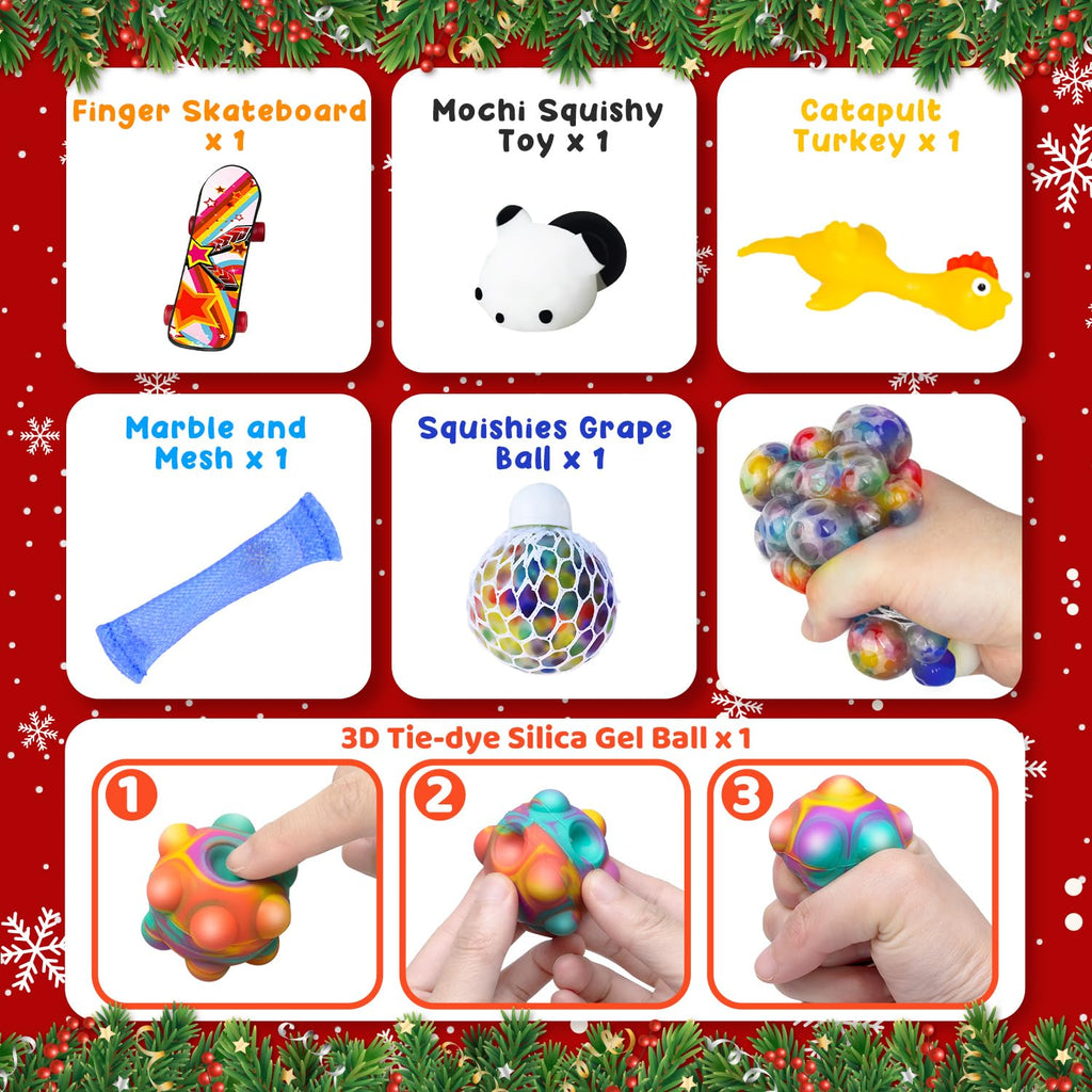 Hellojoy Christmas Pop Fidgets Advent Calendar 2024 For Boys Girls, 24 Days Countdown Calendar Push Pop Bubble Set Sensory Toys