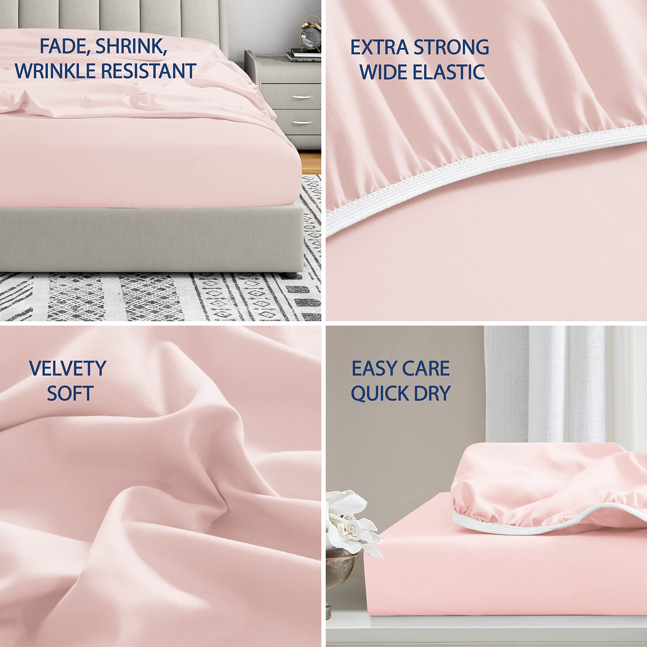 Cathay Home Twin Fitted Sheet - Double Brushed Ultra Soft – Wrinkle & Fade Resistant - 14' Standard Pocket Fitted Sheet Only - Good Fit For 12'-16' Deep Mattress (Twin, Blush)