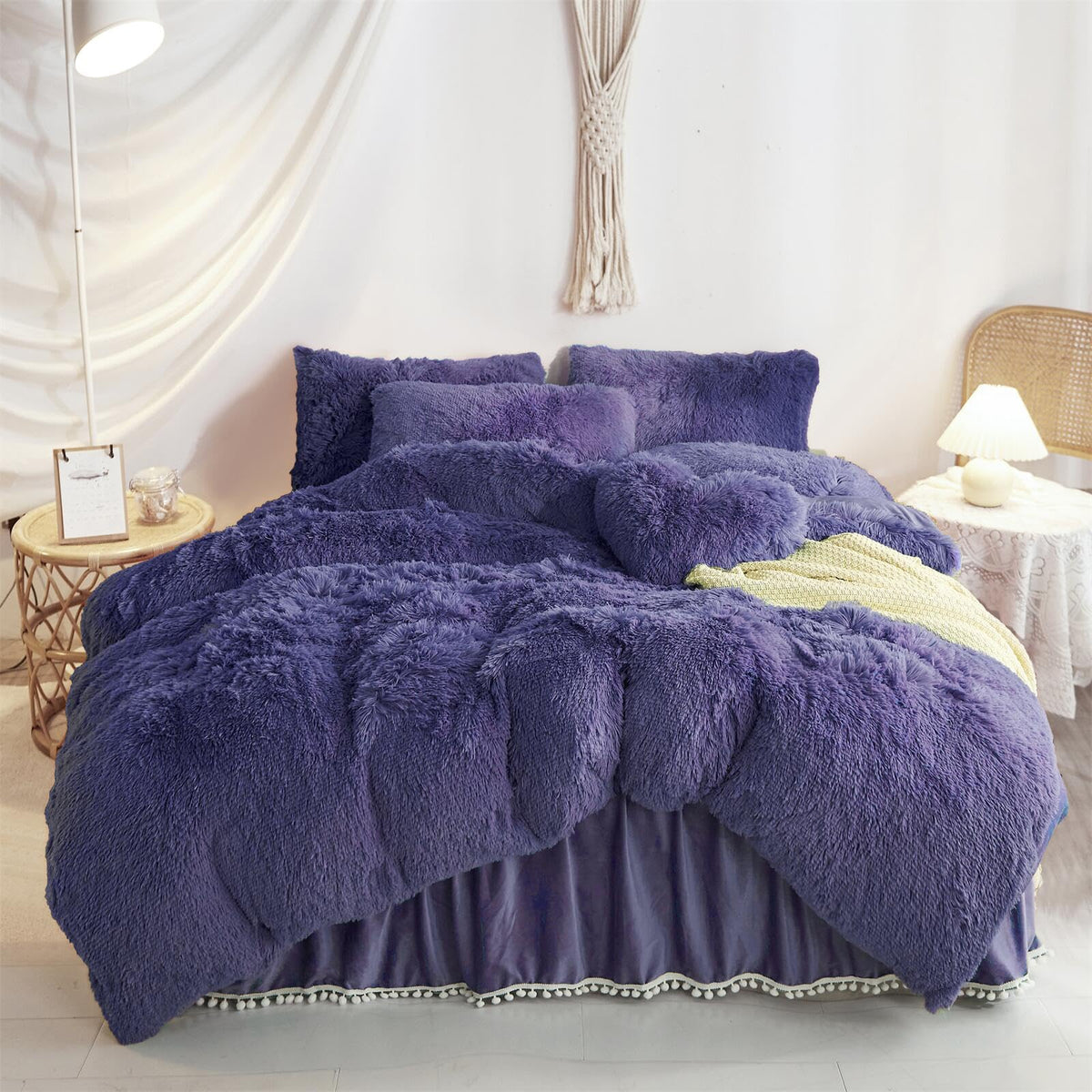Navy Blue Luxury Faux Fur Duvet Cover,Cute Navy Blue King Plush Comforter Cover Set (1 Faux Fur Duvet Cover + 2 Faux Fur Pillow
