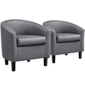 Yaheetech Barrel Chairs, Faux Leather Chairs, Modern Leather Club Chairs Comfy Gray Accent Chairs with Sturdy Wood Legs for Livi