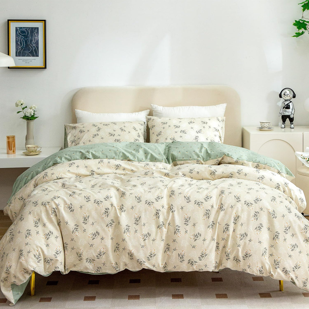 Floral Duvet Cover King, Brushed Microfiber 3 Pieces Floral Bedding Set King, Garden Style Flower Pattern Flower King Duvet Cove