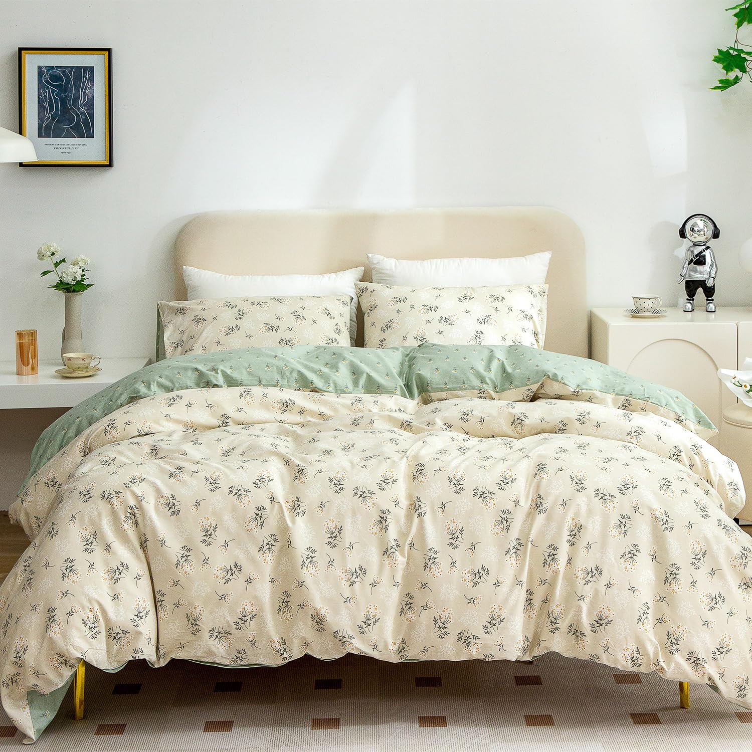 Floral Duvet Cover Queen, Brushed Microfiber 3 Pieces Floral Bedding Set Queen, Garden Style Flower Pattern Flower Queen Duvet C