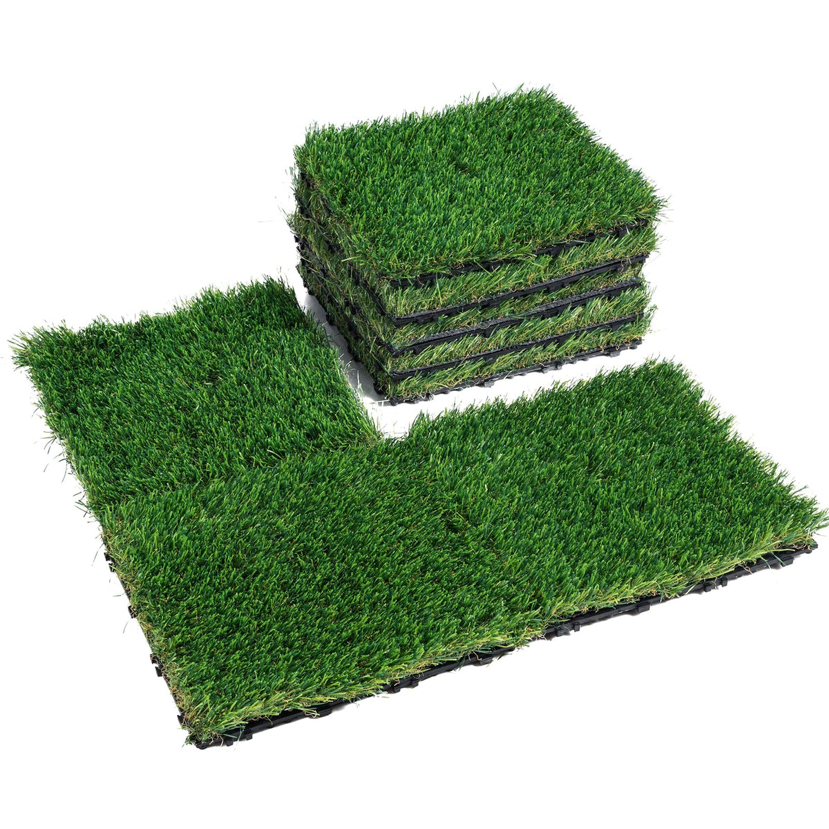 Vevor Artifical Grass Tiles Interlocking Turf Deck Set, 18 Pack - 12'X12', Synthetic Fake Grass Self-Draining Mat Flooring Dec