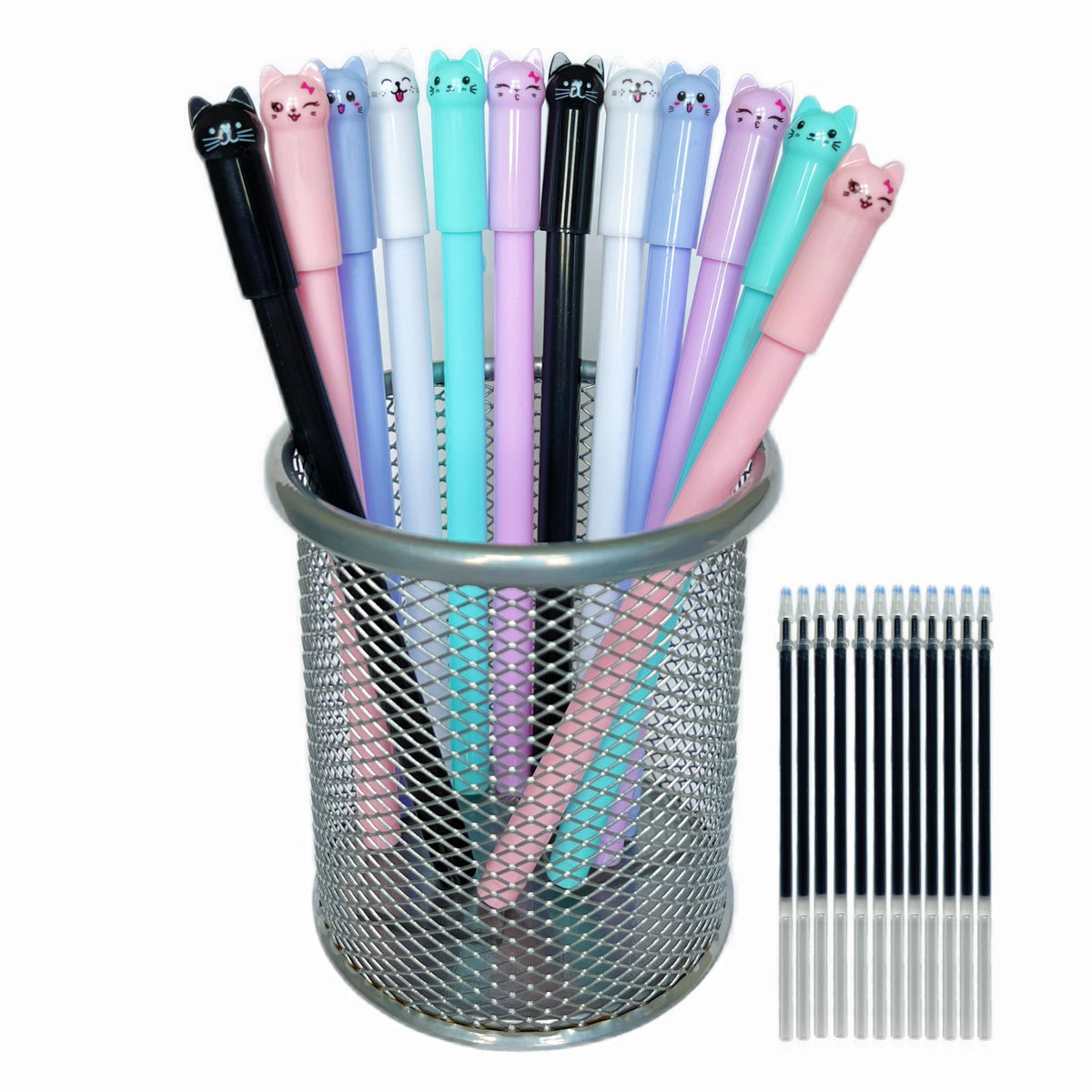 Hptzyqy Cat Pens, 12Pcs Cute Cat Style Gel Pens With 0.5Mm Black Ink, Fun Gifts For Kids, School, Office