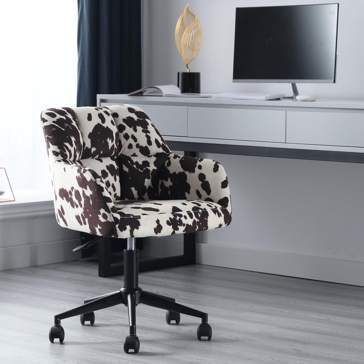 Rivova Modern Velvet Office Desk Chair With Armrest, Height Adjustable Wide Seat Computer Task Chair For Home Office, Mid Back A