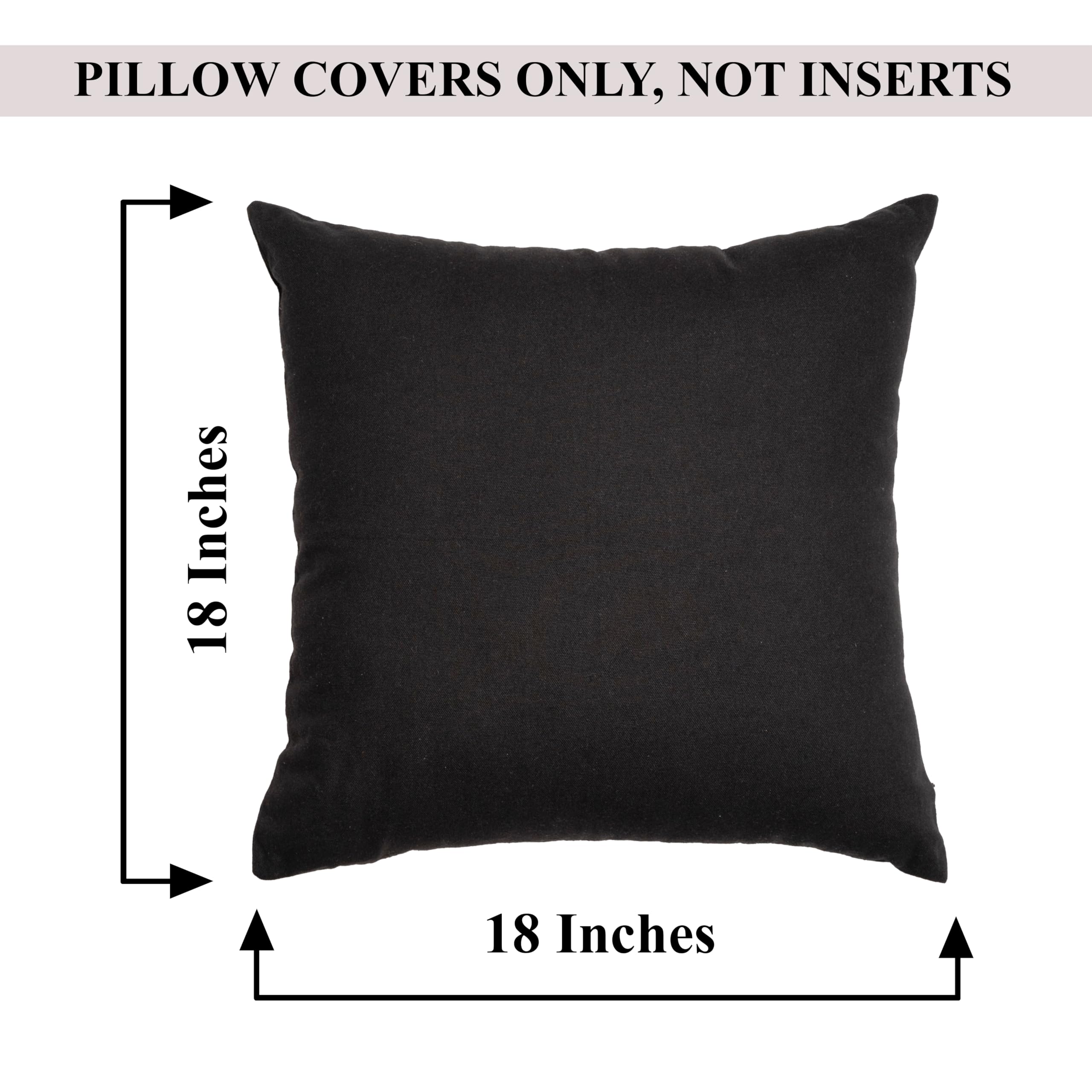 Rely+ Cotton Throw Pillow Covers Black 18''X18'' Set Of 2 Decorative Zippered Throw Pillow Covers For Couch, Sofa, Farmhouse, An