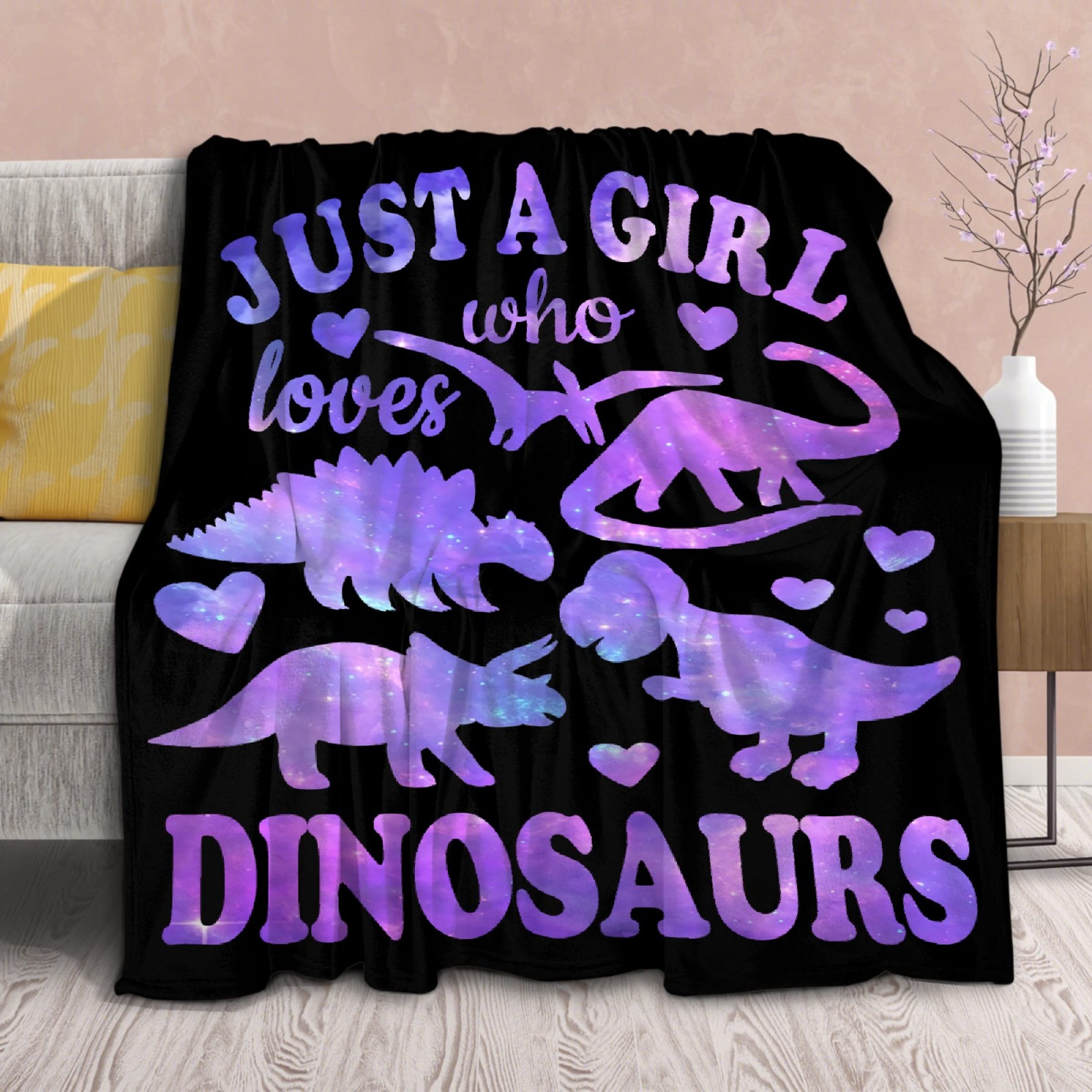 Dinosaur Blanket Gift For Women Kid Plush Just A Girl Who Loves Dinosaurs Soft Throw Dino Comfy Sheet Jurassic Animal Lovers Fan