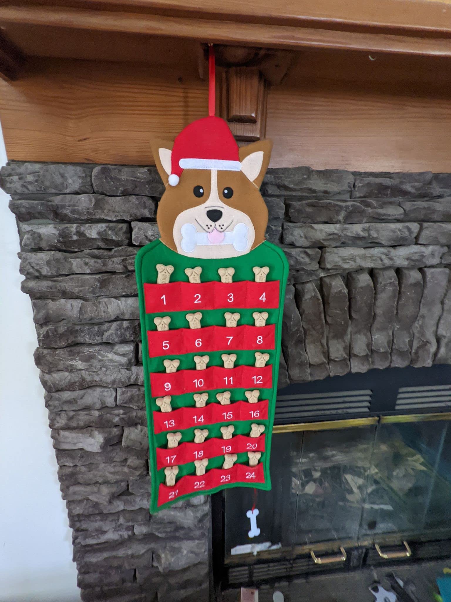 Happie Hare - Corgi Dog Pet Puppy Hanging Holiday Advent Calendar With Pockets - Countdown To Christmas And Holiday For Kids & F