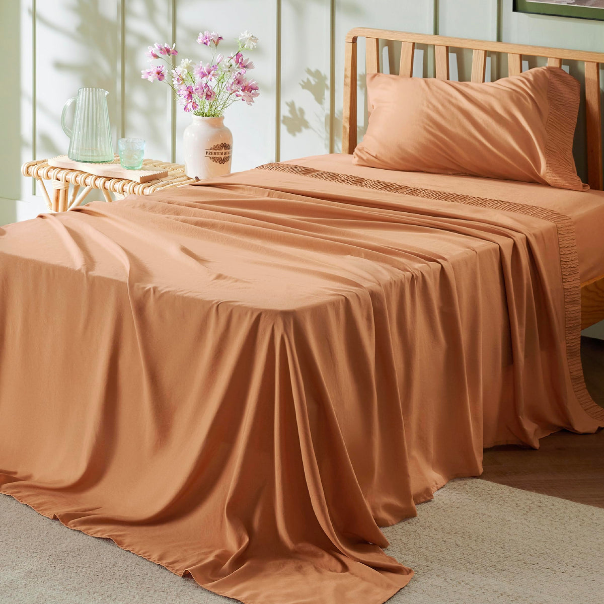 Bedsure Twin Sheets Set - Soft Twin Bed Sheets, 3 Pieces Hotel Luxury Burnt Orange Sheets Twin, Easy Care Polyester Microfiber C