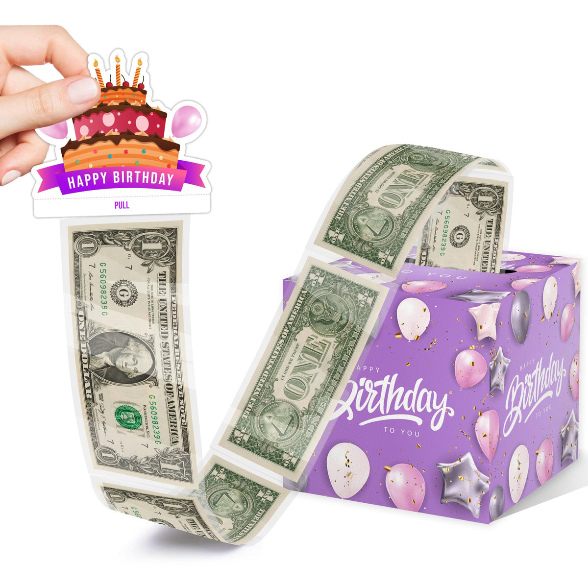 Surprise Money Box Gift Pull - Happy Birthday Money Box for Cash Gift Set Included Happy Birthday Card and 35Pcs Transparent Bag