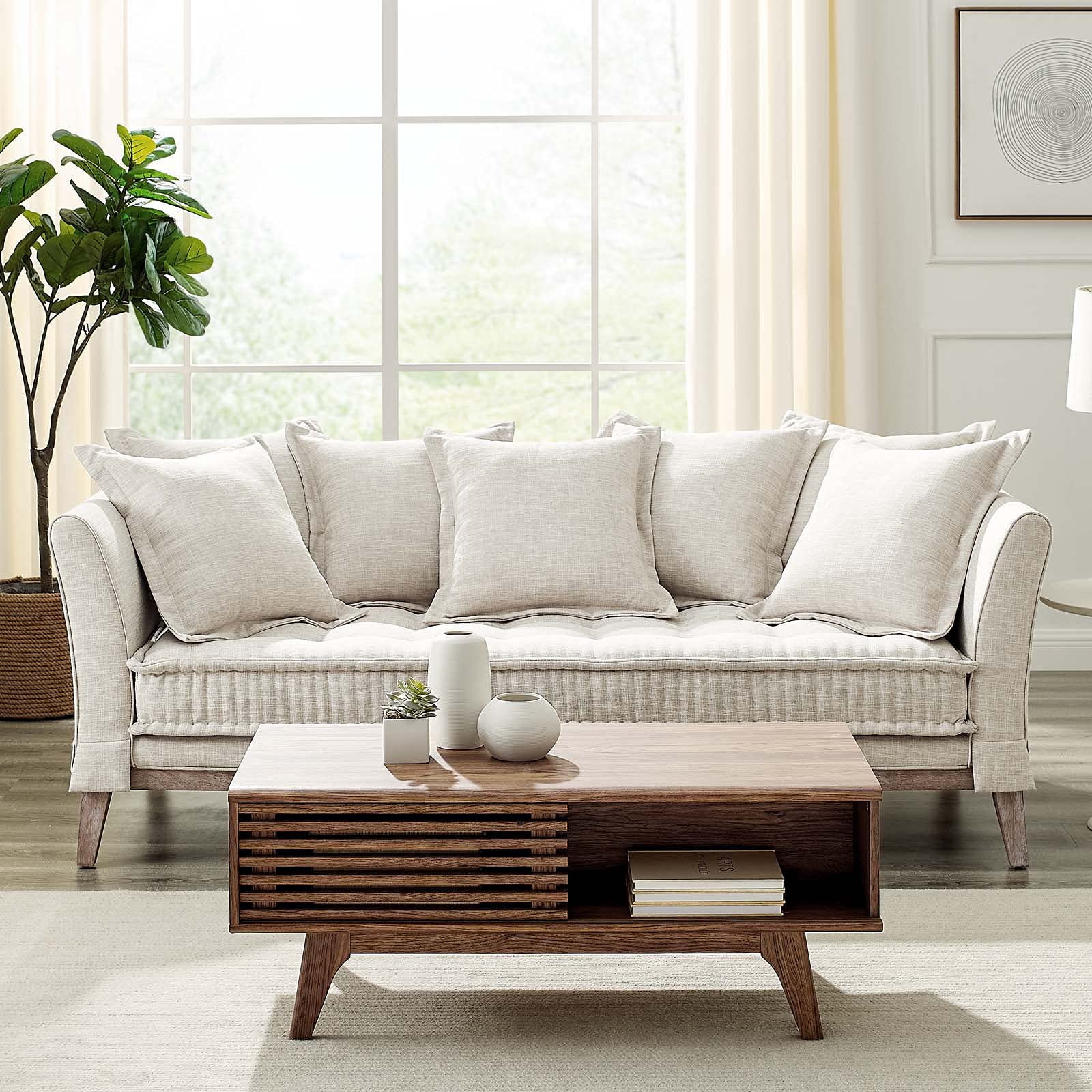 Modway EEI-4909-BEI Rowan Fabric Sofa, Beige