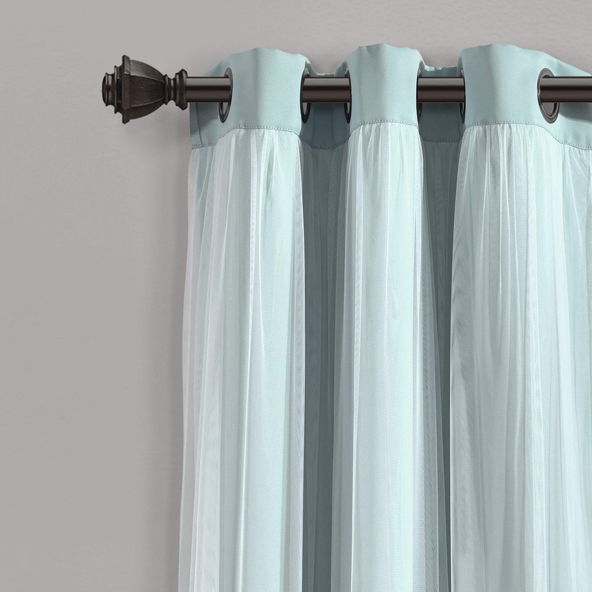 Lush Decor Sheer Grommet Curtains With Insulated Blackout Lining, Window Curtain Panels, Pair, 38''W X 63''L, Blue- Curtain With