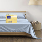 Thread Spread Luxury Egyptian Cotton Queen Stripe Sheet Set, 600 Thread Count Extra Long Staple 4 Pc Set, Queen Damask Sheets, Soft, Cooling Sateen Weave Sheets Upto 18' Deep Pocket - Light Blue