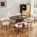 Sweetcrispy Dining Chairs Set of 6, Boucle Upholstered Modern Mid Century Round Kitchen Chairs with Curved Backrest & Metal Legs