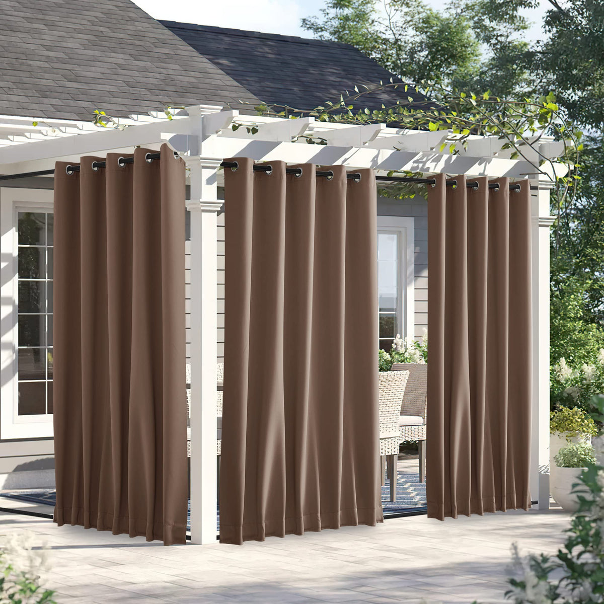 Nicetown 2 Panels Weighted Blackout Outdoor Curtains For Patio Waterproof, Grommet & Back Tab On Top & Bottom Windproof Sound/Li