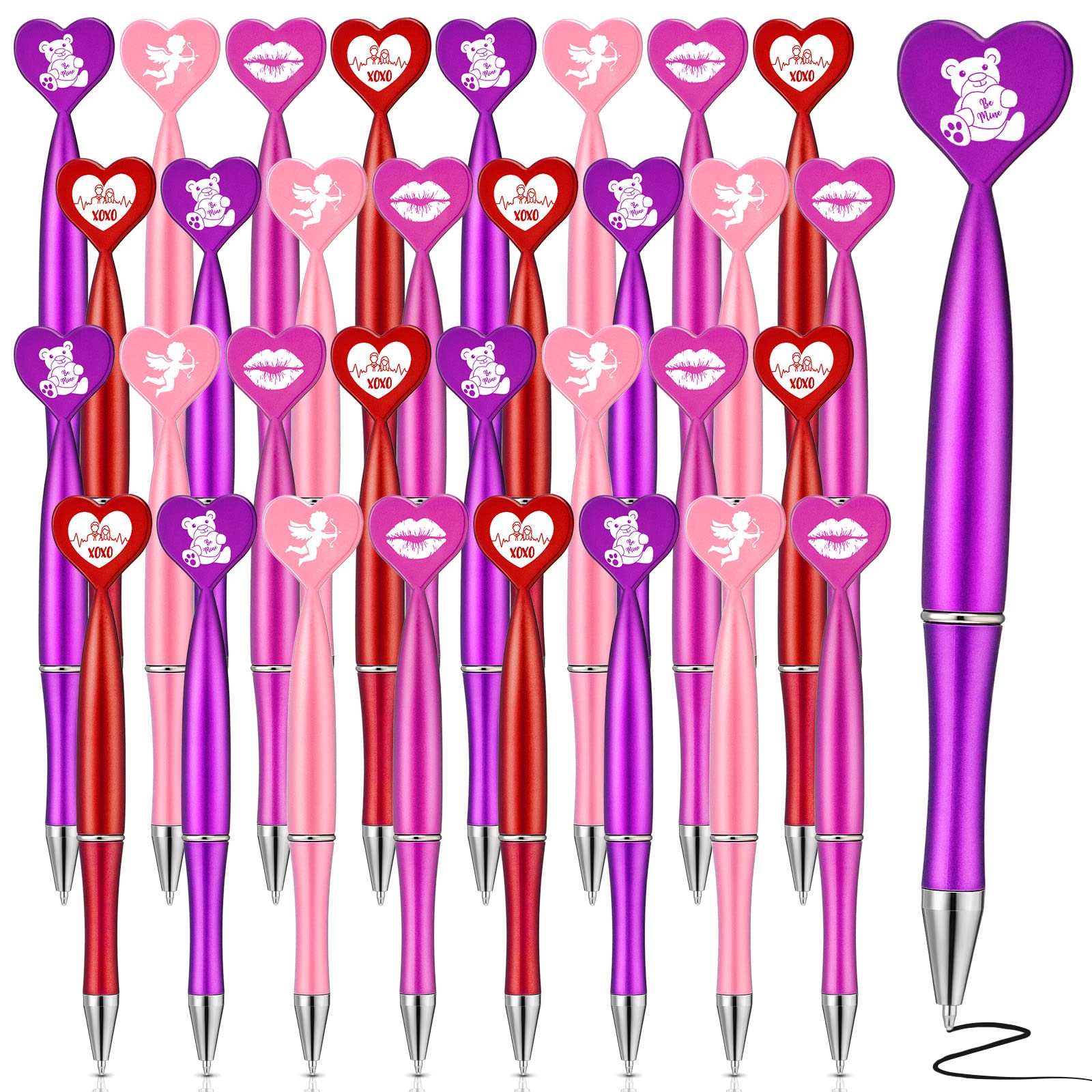 Roowest 48 Pcs Valentine'S Day Heart Shaped Pens Bulk Novelty Heart Ballpoint Pens Bulk 1 Mm Black Gel Ink Pens Valentine'S Day
