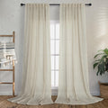 Back Tab Linen Curtains 105 Inches Long 2 Panels Set For Living Room Light Filtering Canvas Cloth Textured Linen Drapes Tan Beig
