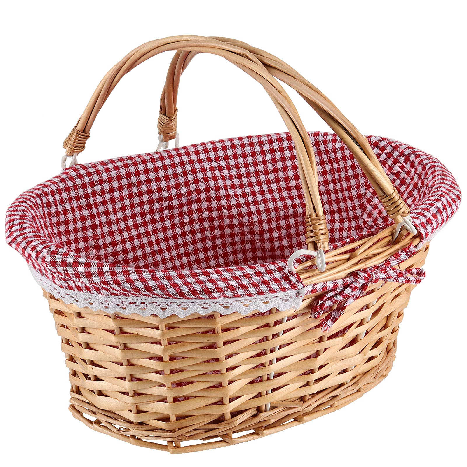 Mahiong Natural Wicker Woven Gift Easter Basket, Hand Woven Empty Willow Woven Basket With Double Folding Handles And Washable G