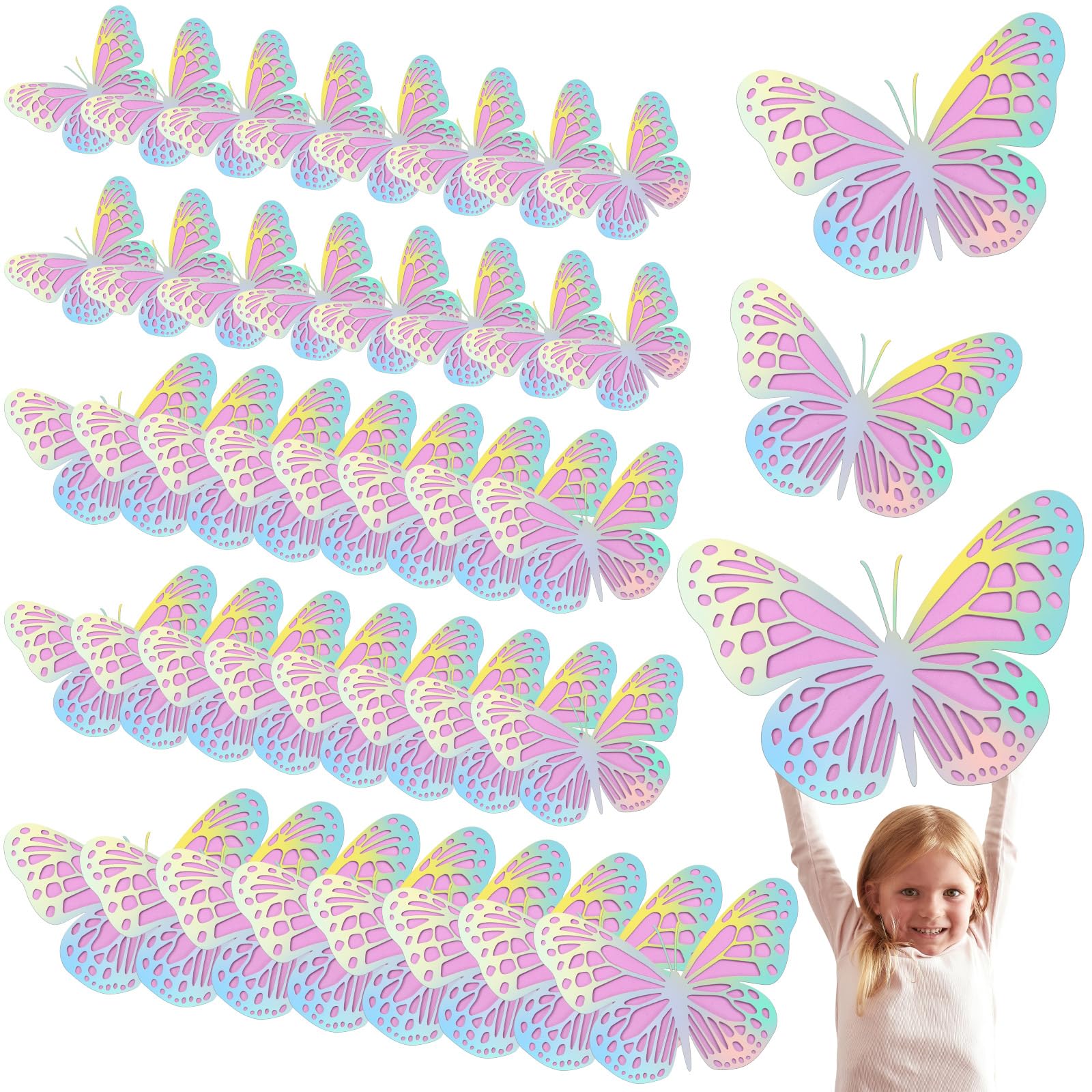 Geosar 3D Large Butterfly Party Decoration 2 Layer Giant Paper Butterfly Stickers for Birthday Baby Shower Nursery Wall Decor(Pu