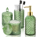 RYTOXILO Green Bathroom Accessories Set, 4 Pack Olive Green Bathroom Decor Accessory Sets Complete, Diamond Glass Soap Dispenser