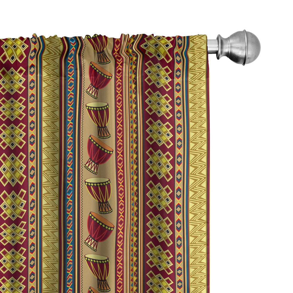 Ambesonne African Window Curtains Pack of 2, Oriental Djembe Drums Music Culture in Theme Geometric Chevrons Triangles, Lightwei