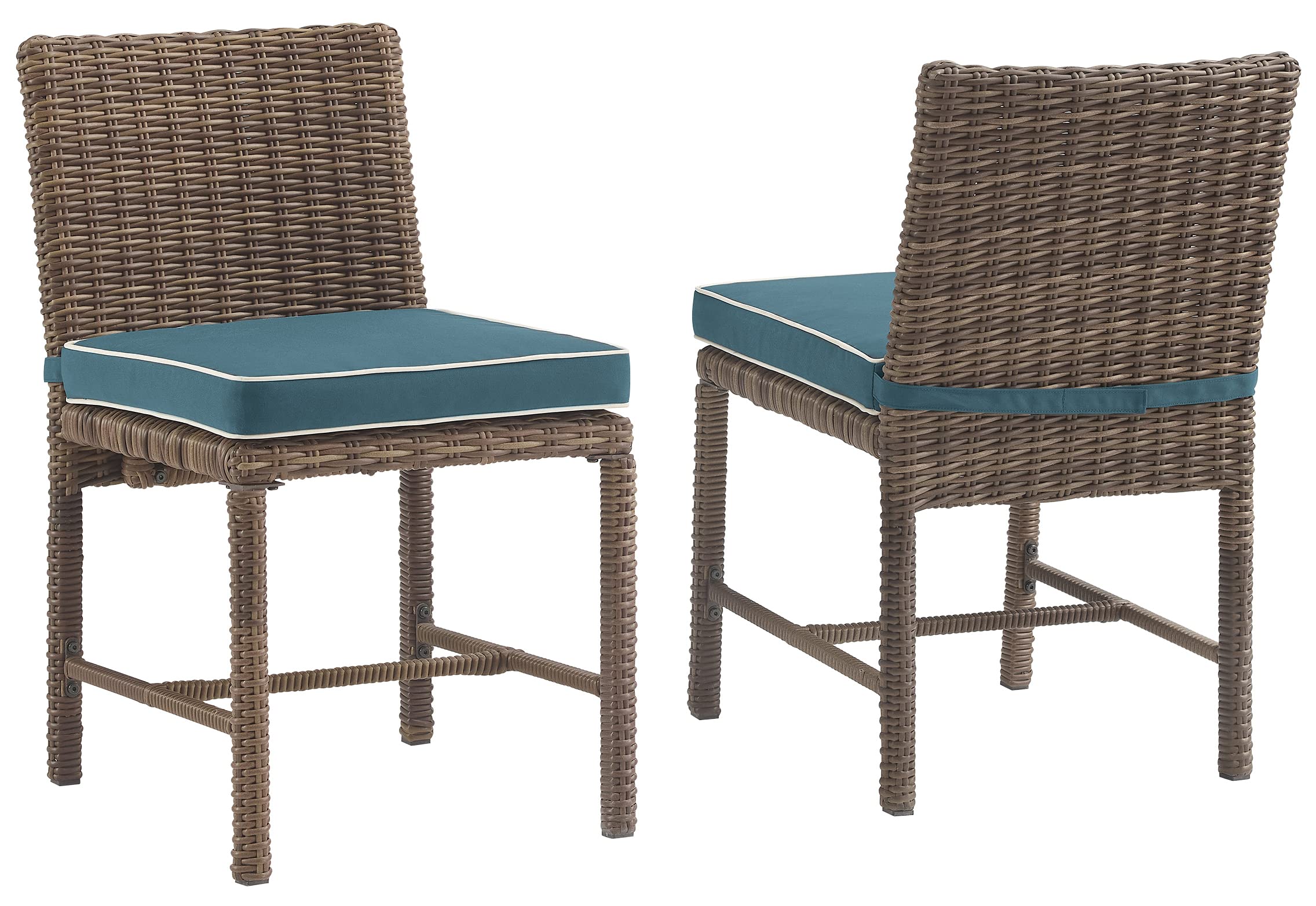 Crosley Furniture Bradenton 2-Piece Outdoor Chair Set, Wicker Dining Patio Chairs For Deck, Backyard, Weathered Brown With Navy Cushions