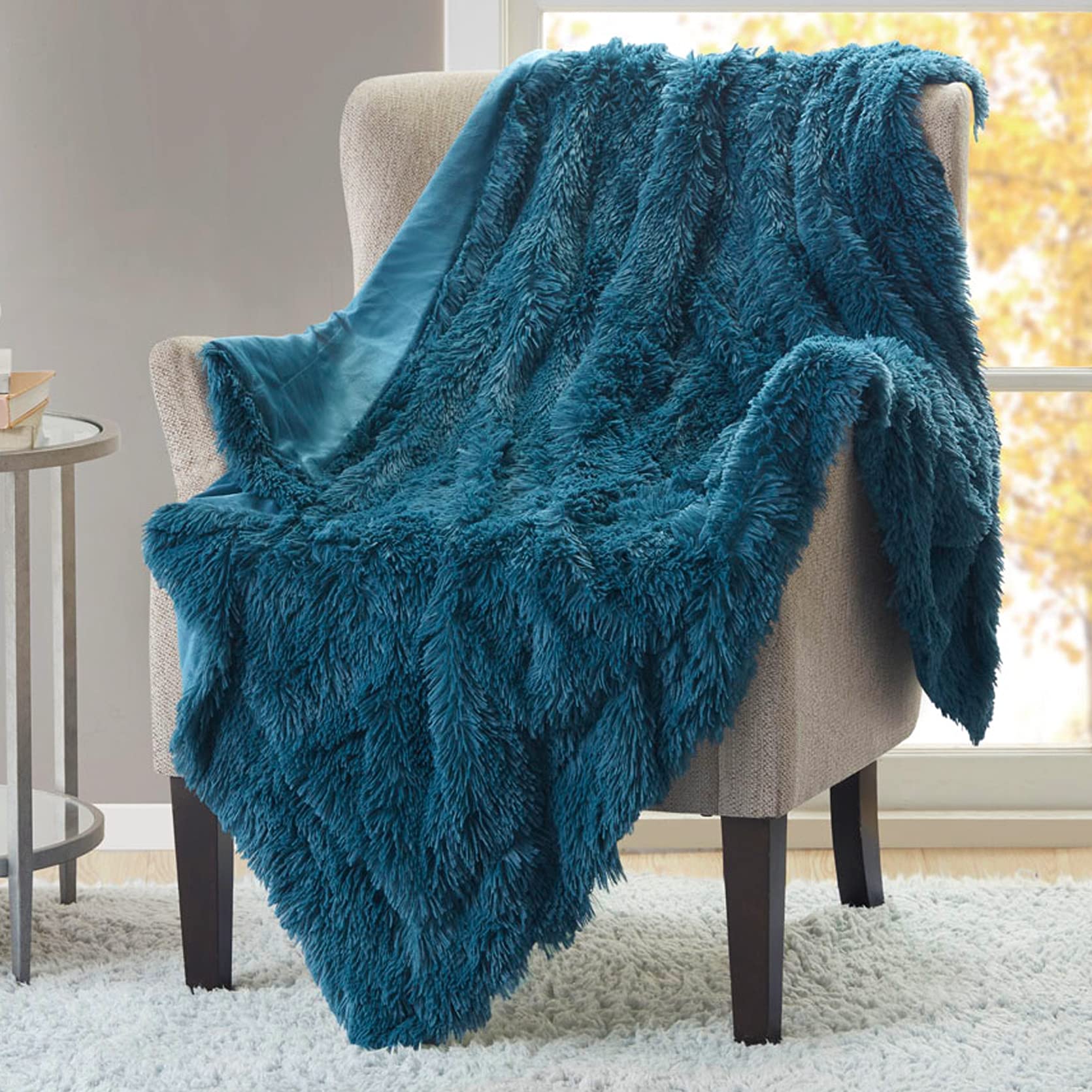 Hyde Lane Dark Teal Throw Blanket For Couch Sofa, Reversible Ultra Soft Faux Fur Fluffy Throw Blankets - 50X60 Peacock Blue