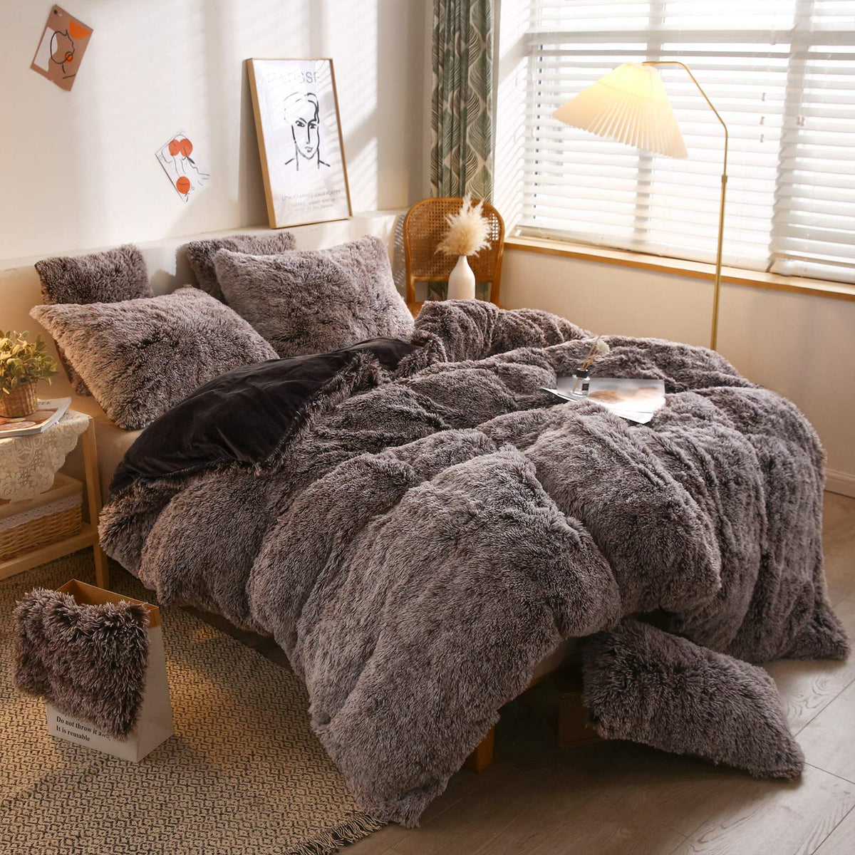 Xege Plush Shaggy Duvet Cover, Luxury Ultra Soft Velvet Fuzzy Bedding 1Pc(1 Faux Fur Duvet Cover), Fluffy Furry Comforter Cover